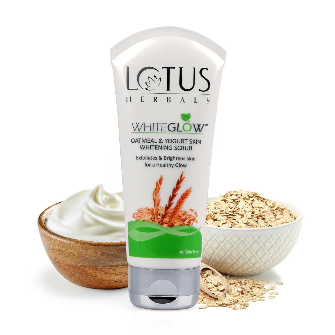 Lotus Herbals Whiteglow Oatmeal and Yogurt Skin Scrub | Oatmeal and Milk Yogurt | 50g