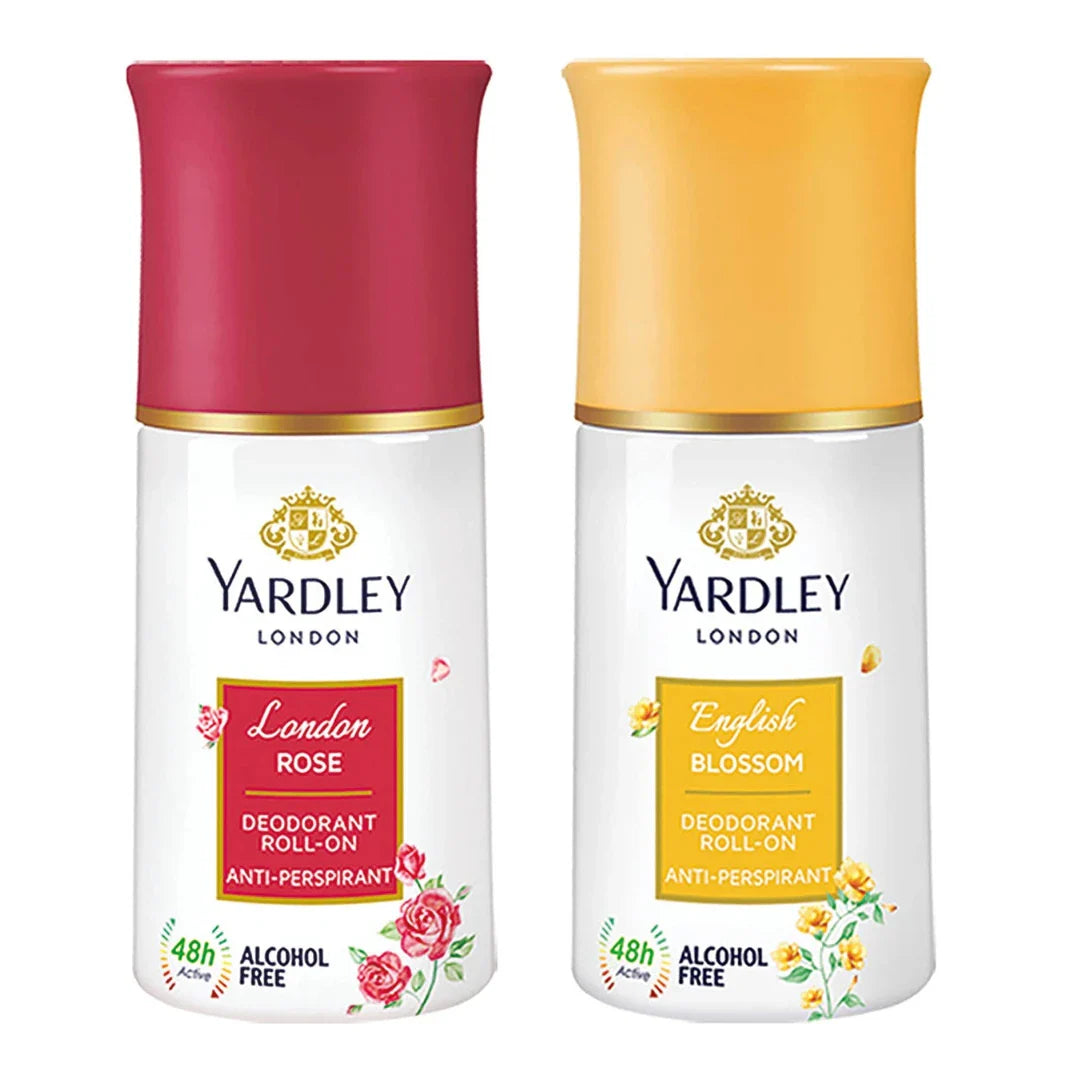 Yardley London London Rose and English Blossom Deodorant Roll-on For Men & Women - 50ml (Pack of 2)