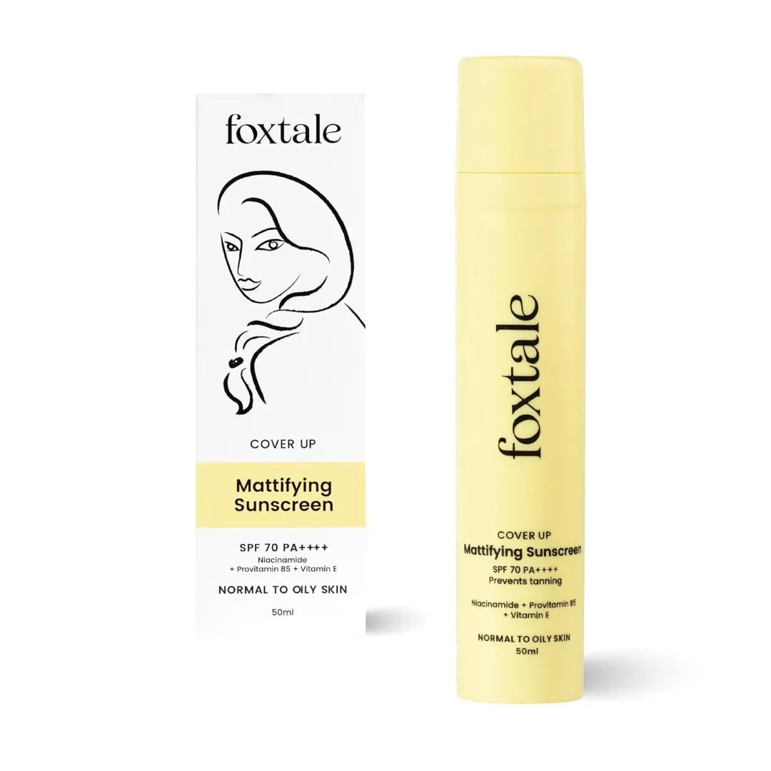 Foxtale Cover Up Matte Sunscreen SPF 70+ PA++++ | No White Cast | Non Greasy | Prevents Tanning | UVA/UVB Protection | Lightweight | Men & Women | For Normal to Oily Skin | 50 ml