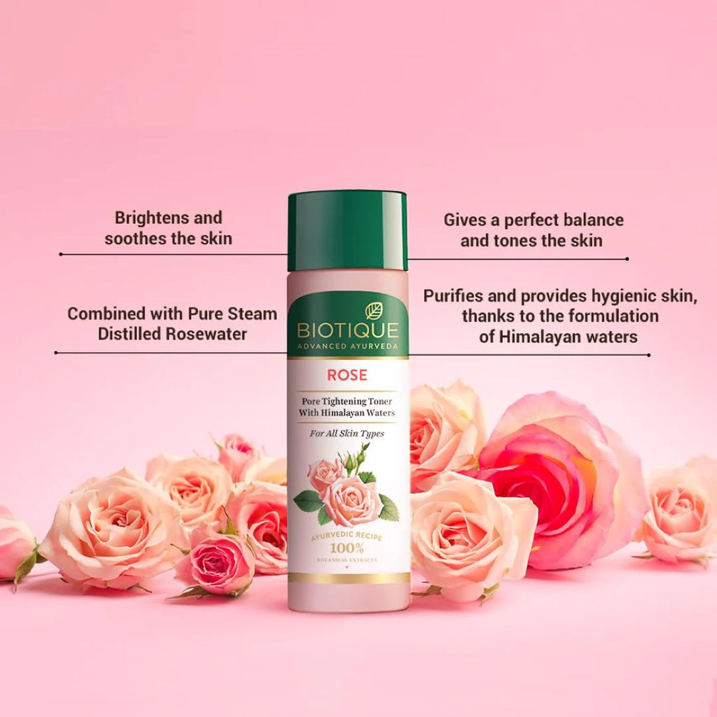 Biotique Rose Pore Tightening Toner With Himalayan Waters For All Skin Type 120Ml, Pack of 1