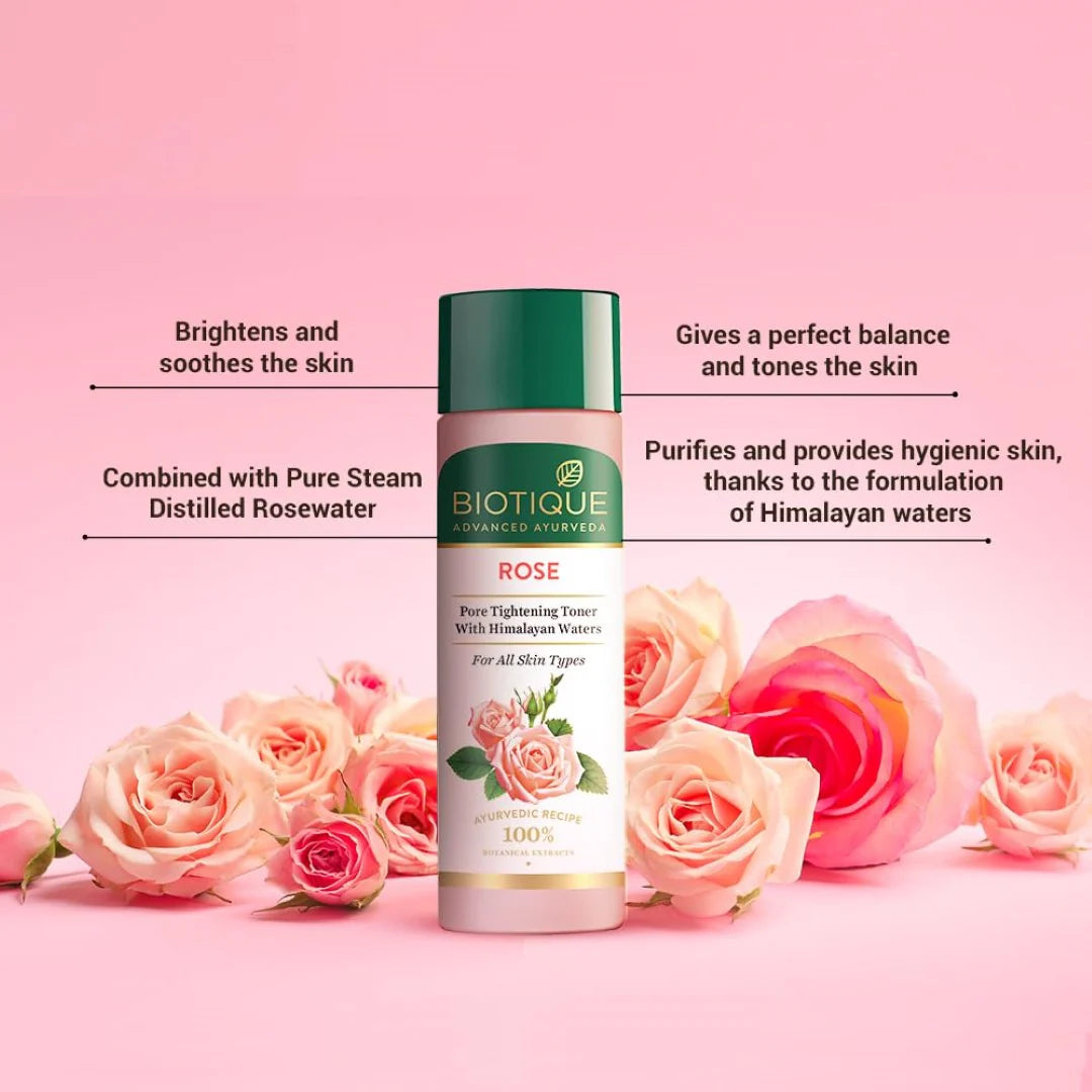 Biotique Rose Pore Tightening Toner With Himalayan Waters For All Skin Type 120Ml, Pack of 1