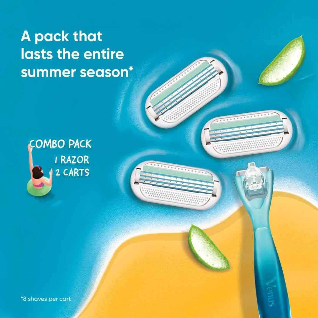 Gillette Venus Smooth Combo pack | Razor plus 3 Carts | Aloe vera smooth