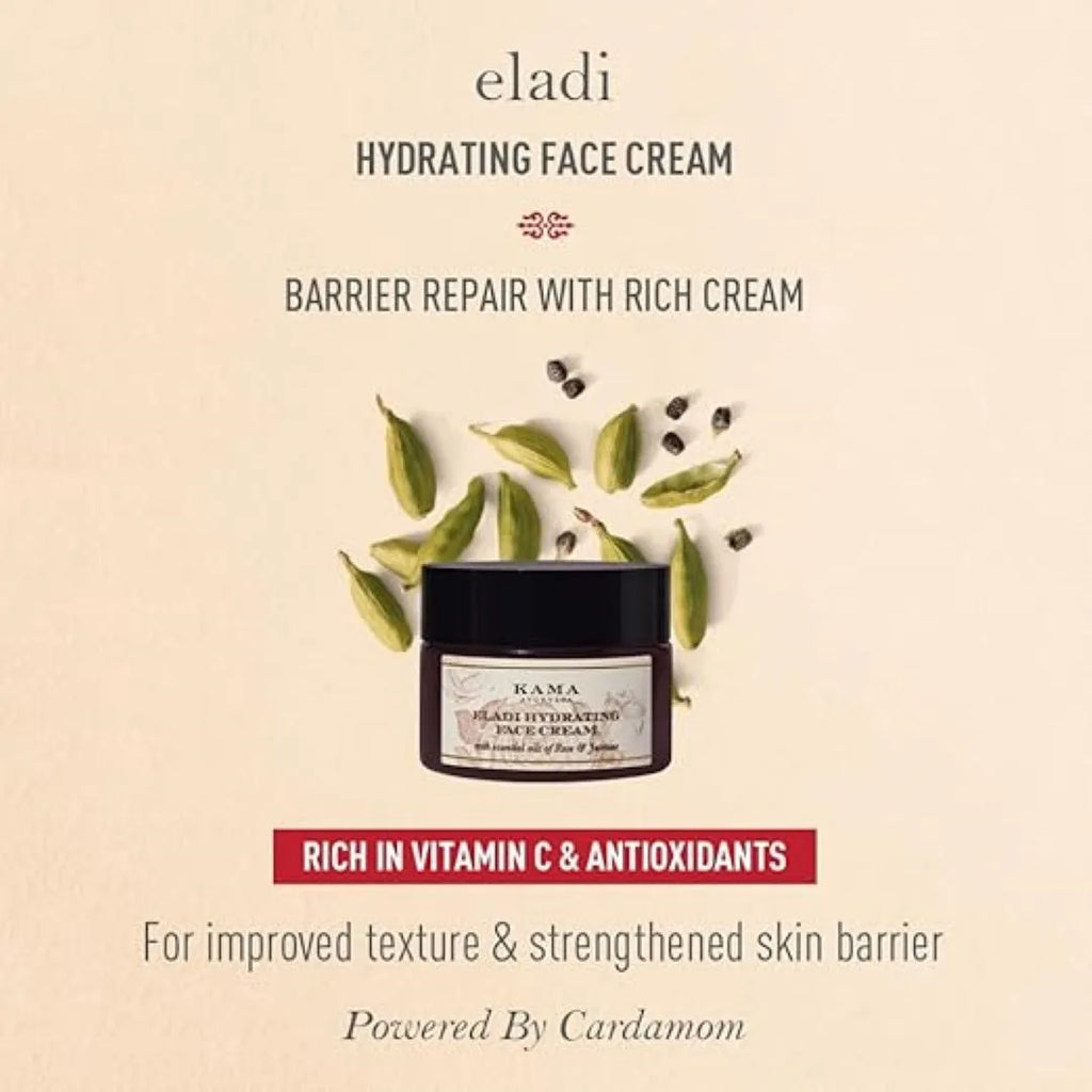 Kama Ayurveda Eladi Hydrating Ayurvedic Face Cream with Pure Essential Oils of Rose and Jasmine 25g