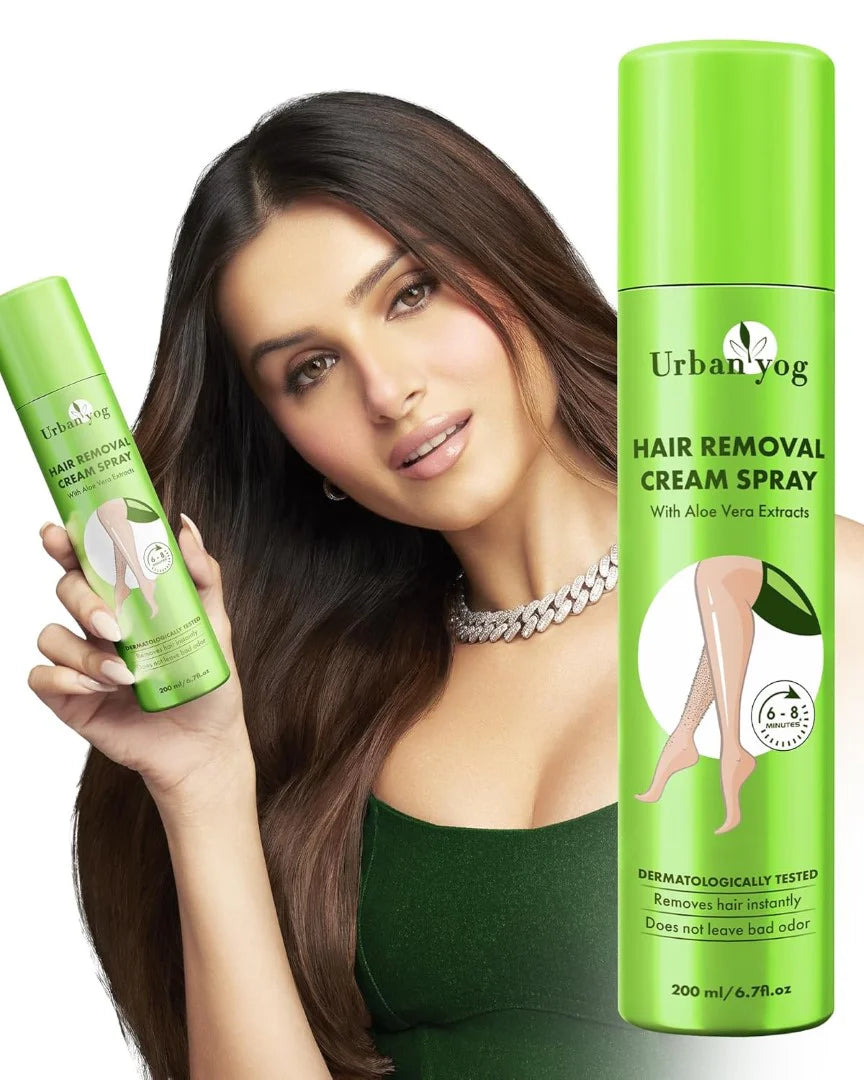 Urban yog Hair Removal Cream Spray for Women | Painless Body Hair Removal Spray for legs, hands, underarm & back Green (200 ML)