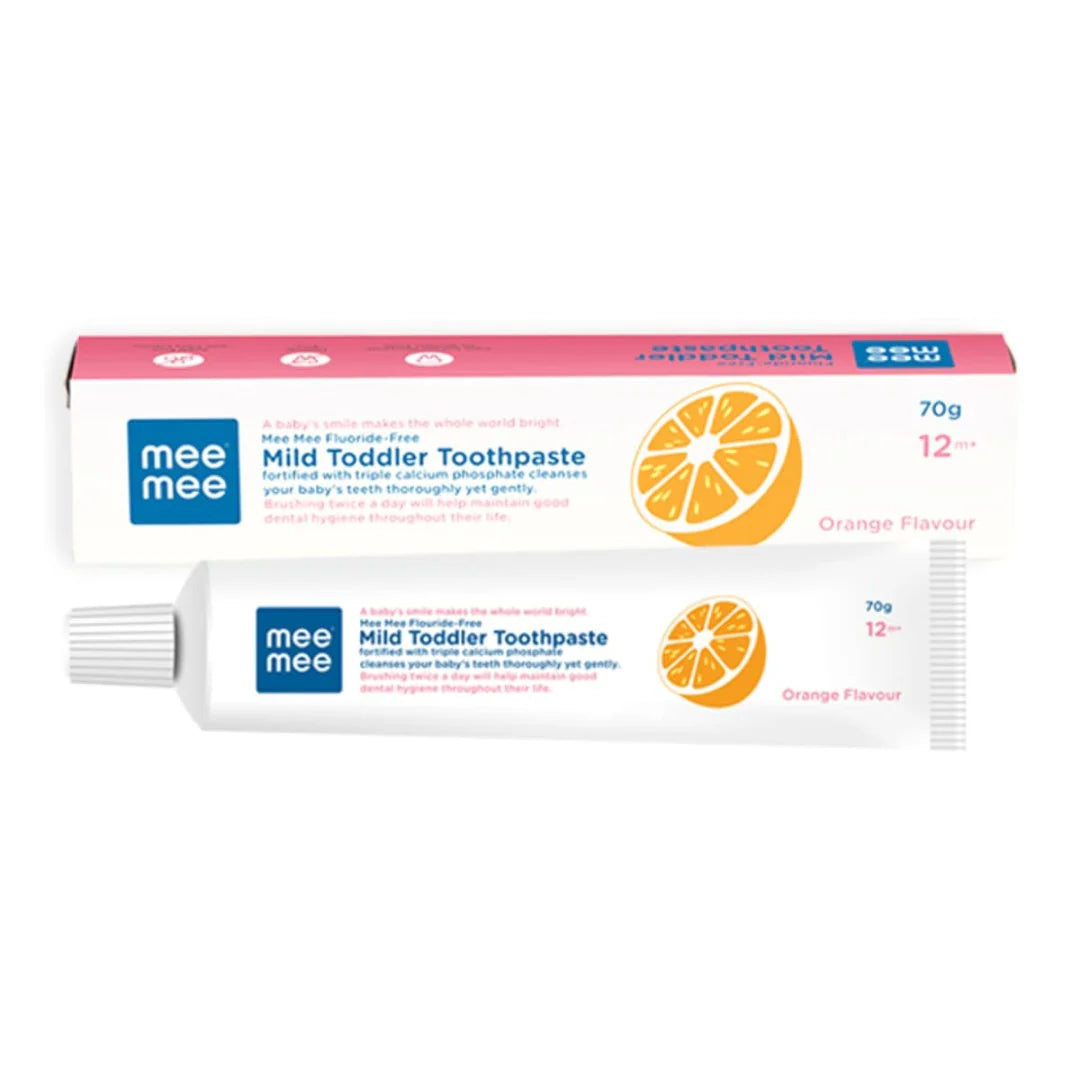 Mee Mee Fluoride-Free Baby Tooth Paste for Kids & Toddler 70 gram Fortified with Triple Calcium Phosphate, Cavity Protection, Oral Care, Best for Baby 1-5 Years (Orange, Pack of 1)