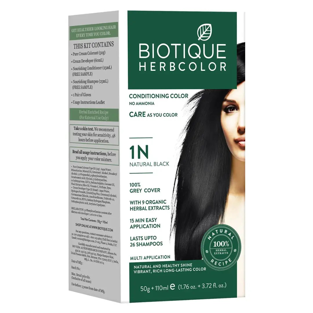 Biotique Herbcolor Hair Color 1N - Natural Black (50gm+110ml)