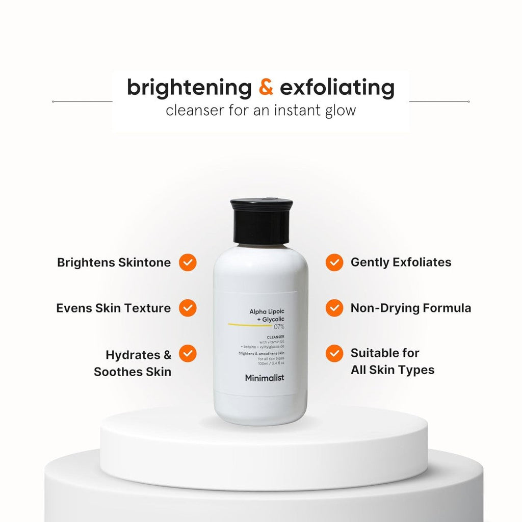 Minimalist 7% Alpha Lipoic and Glycolic Brightening Cleanser with Vitamin B5, Glycolic Acid | For Men & Women | 100 ml