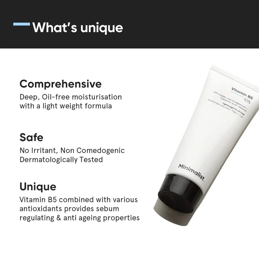 Minimalist 10% Vitamin B5 Gel Face Moisturizer For Oily & Acne Prone Skin | Oil-free | Fast Absorbing Lightweight Winter Cream For Women & Men | Non sticky | Fragrance Free | 50 g