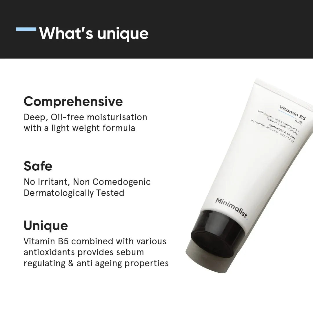 Minimalist 10% Vitamin B5 Gel Face Moisturizer For Oily & Acne Prone Skin | Oil-free | Fast Absorbing Lightweight Winter Cream For Women & Men | Non sticky | Fragrance Free | 50 g