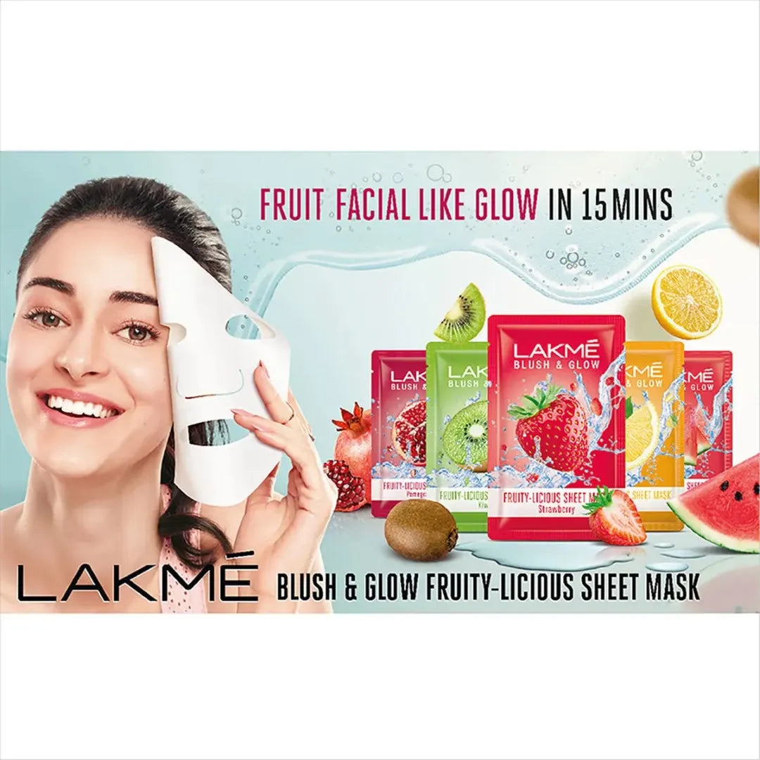 Lakme Blush & Glow Strawberry Sheet Mask Fruit Facial Like Glow (25ml