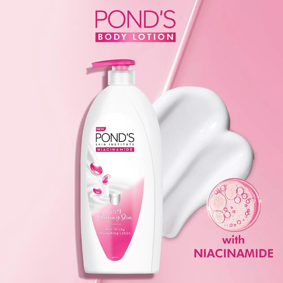 POND's Moisturizing Body Lotion, 600Ml, For Silky Soft, Smooth, Radiant Skin, With Niacinamide, 3X Moisturization, Lightweight, Non-Sticky, Quick Absorbing
