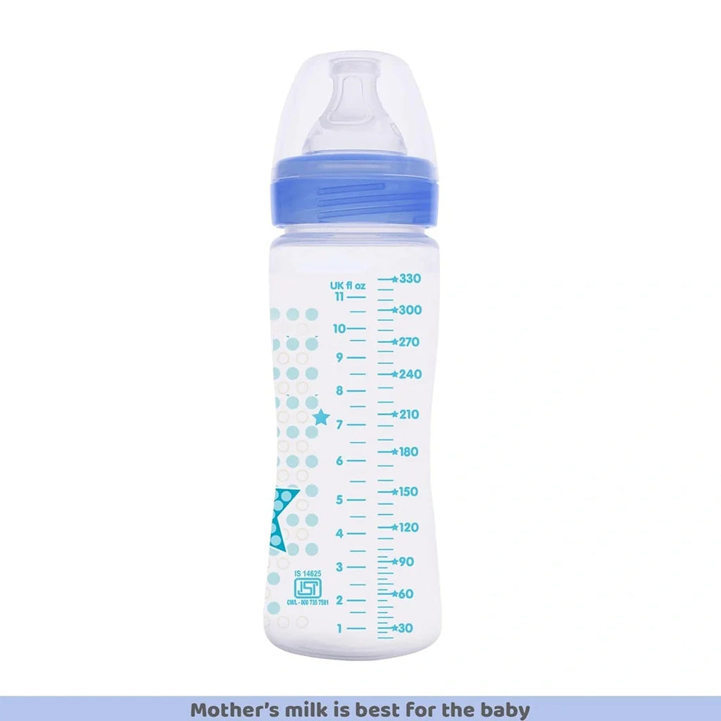 Chicco Well-Being 330 ml Feeding Bottle, Advanced Anti-Colic System, BPA Free, Hygienic Silicone Teat (Blue)
