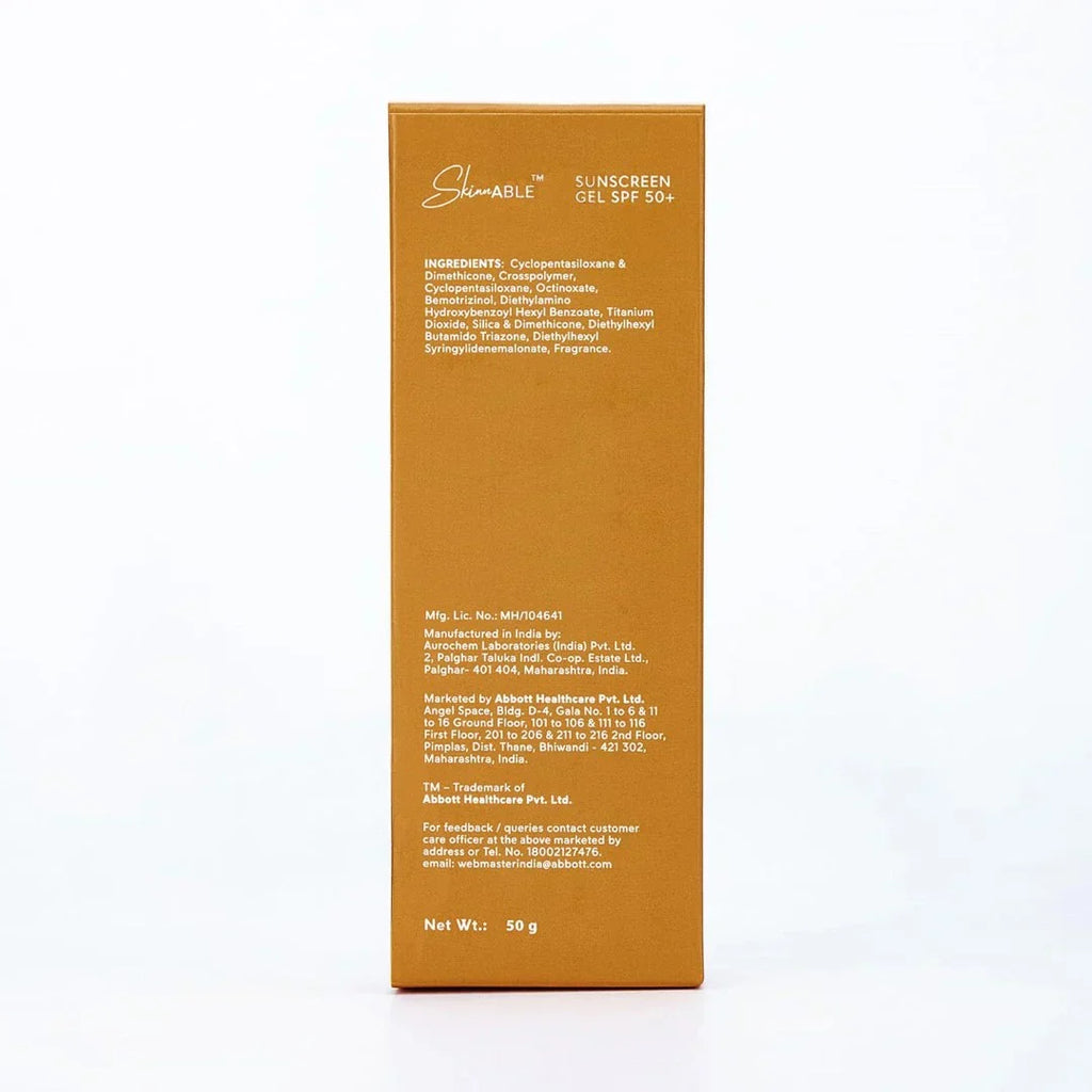 Skinnable Sunscreen Gel SPF 50+, 50 g | Abbott’s Skincare  Non Comedogenic | Paraben Free |For Women & Men