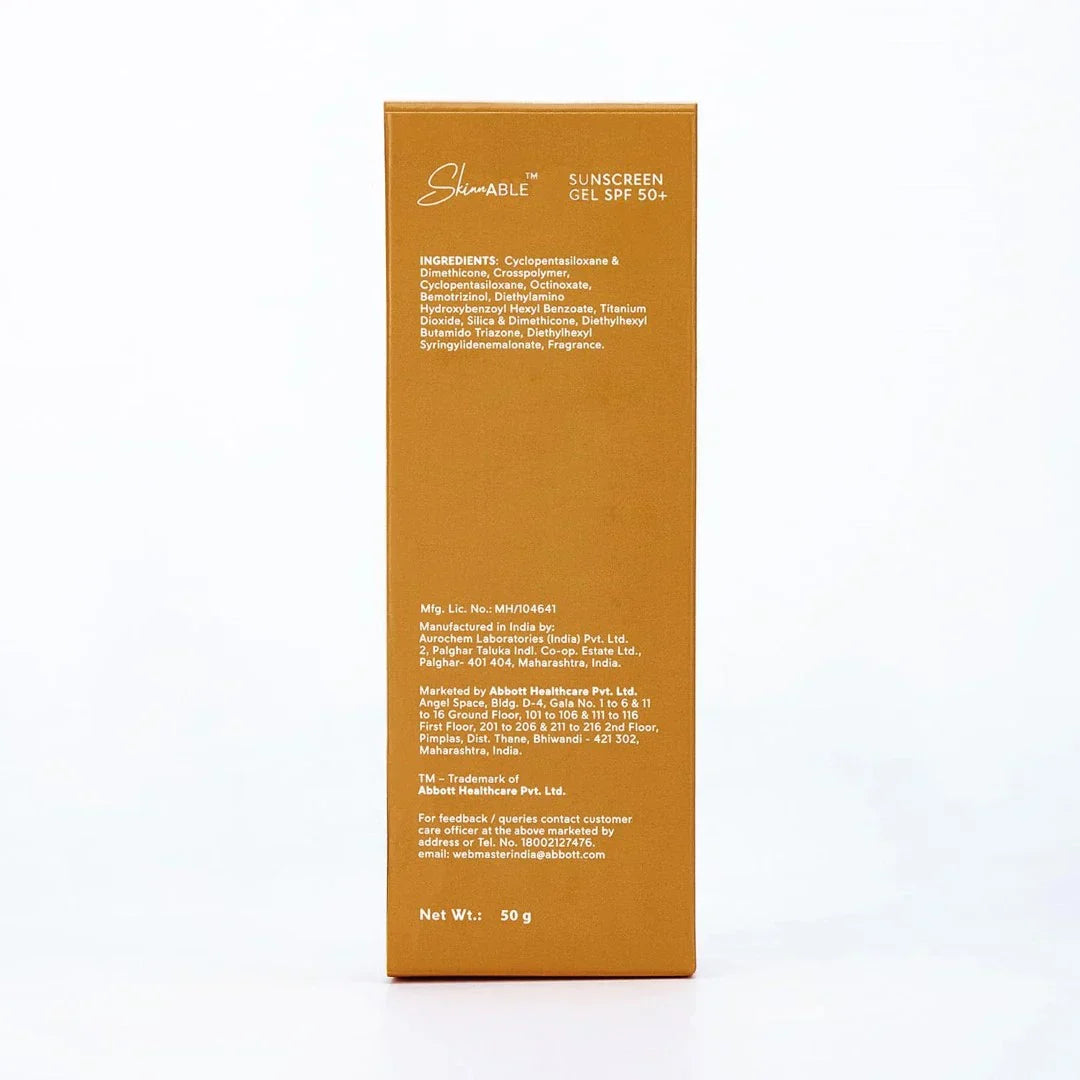 Skinnable Sunscreen Gel SPF 50+, 50 g | Abbott’s Skincare  Non Comedogenic | Paraben Free |For Women & Men