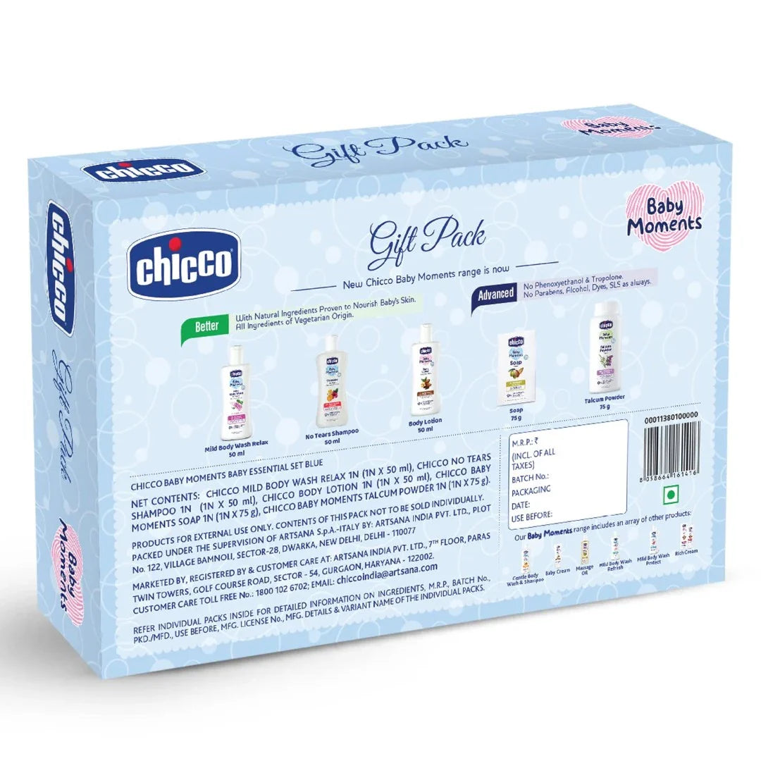 Chicco Baby Moments Essential Set Pink, Gift Set for Babies, 0m+ Blue pack of 5