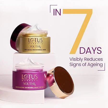 Lotus Herbals YouthRx Power Regimen Pack with Anti-Ageing Day Cream and Night Cream | Reduces Fine Lines, Wrinkles | Boosts Glow, Ginger and Ginseng | For Oily, Dry, Combination Skin | 100g