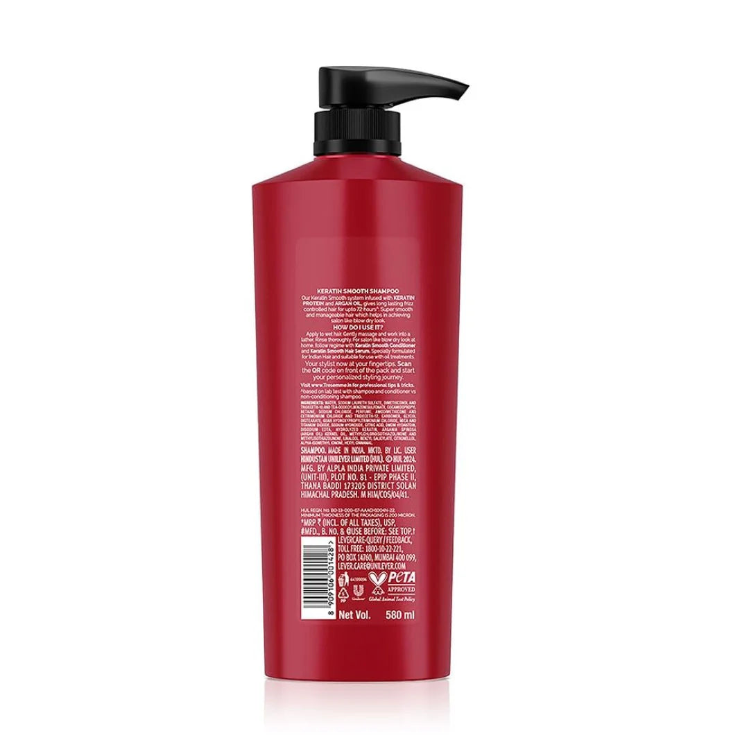 TRESemme Keratin Smooth Shampoo 580 ml|| With Keratin & Argan Oil for Straighter|| Shinier Hair - Nourishes Dry Hair & Controls Frizz|| For Men & Women