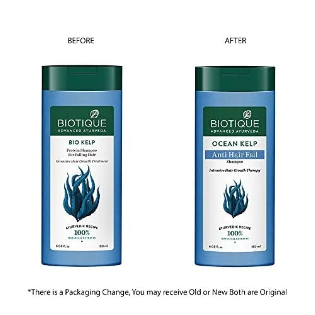 Biotique Ocean Kelp Anti Hairfall Shampoo | Intensive Hair Growth Therapy| Anti Hairfall Shampoo that Maintains Shine |100% Botanical Extracts | Suitable for All Hair Types |180ml