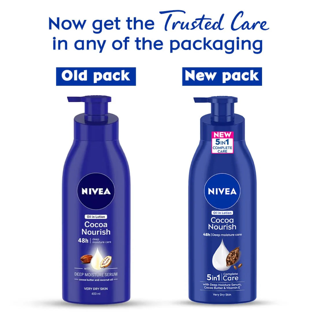 NIVEA Cocoa Nourish BODY LOTION -Cocoa butter & Vit E for 48H deep moisturization (Very Dry skin) (400ml)