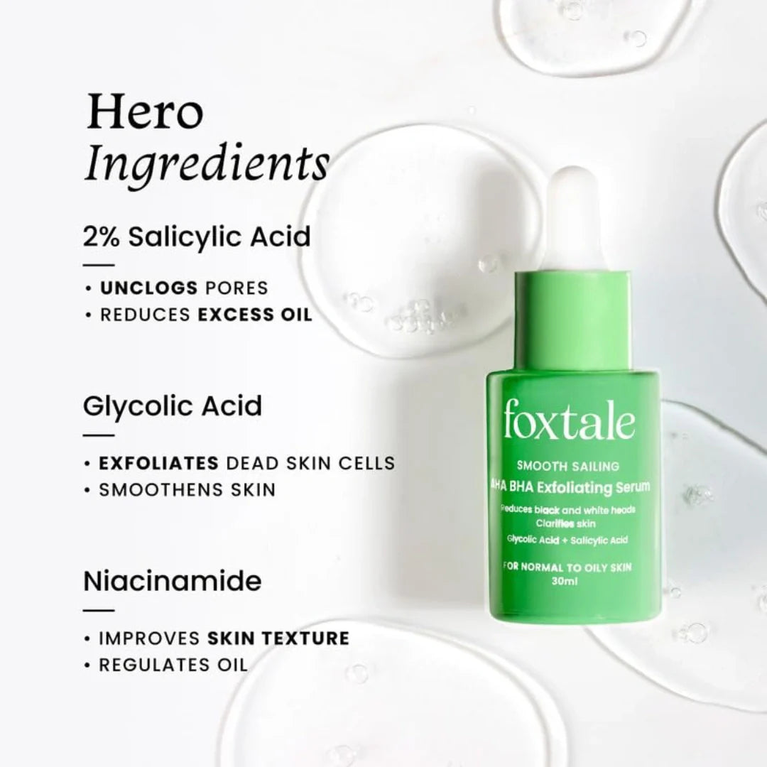 Foxtale AHA BHA 2% Salicylic Acid Serum with Niacinamide for Acne & Blackheads (30ml)