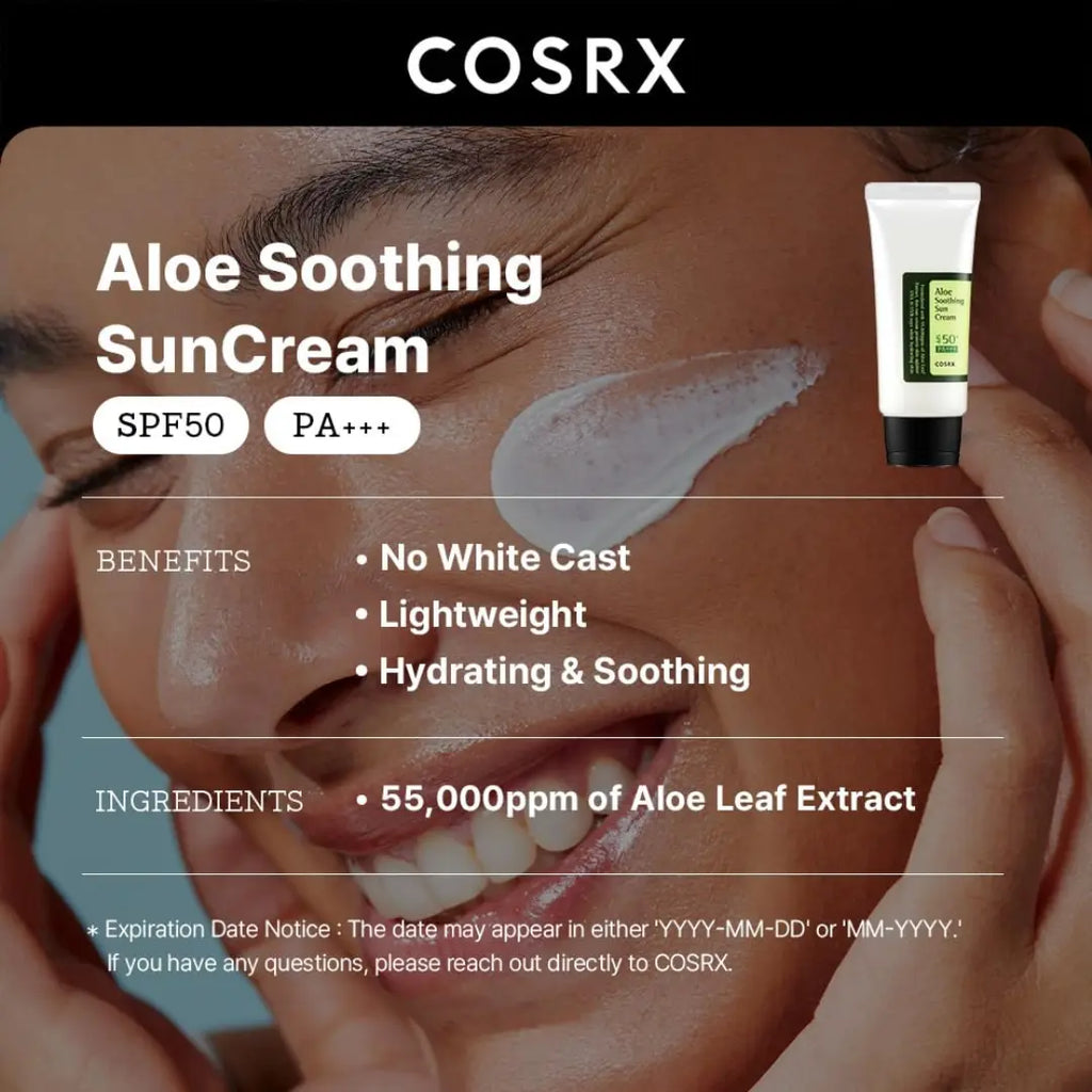 COSRX Aloe Soothing Sun Block Cream, SPF 50 PA+++, Daily Lightweight Moisturizing Sunscreen, Broad Spectrum Sun Protection, 50ml, Hydrating Korean Skincare