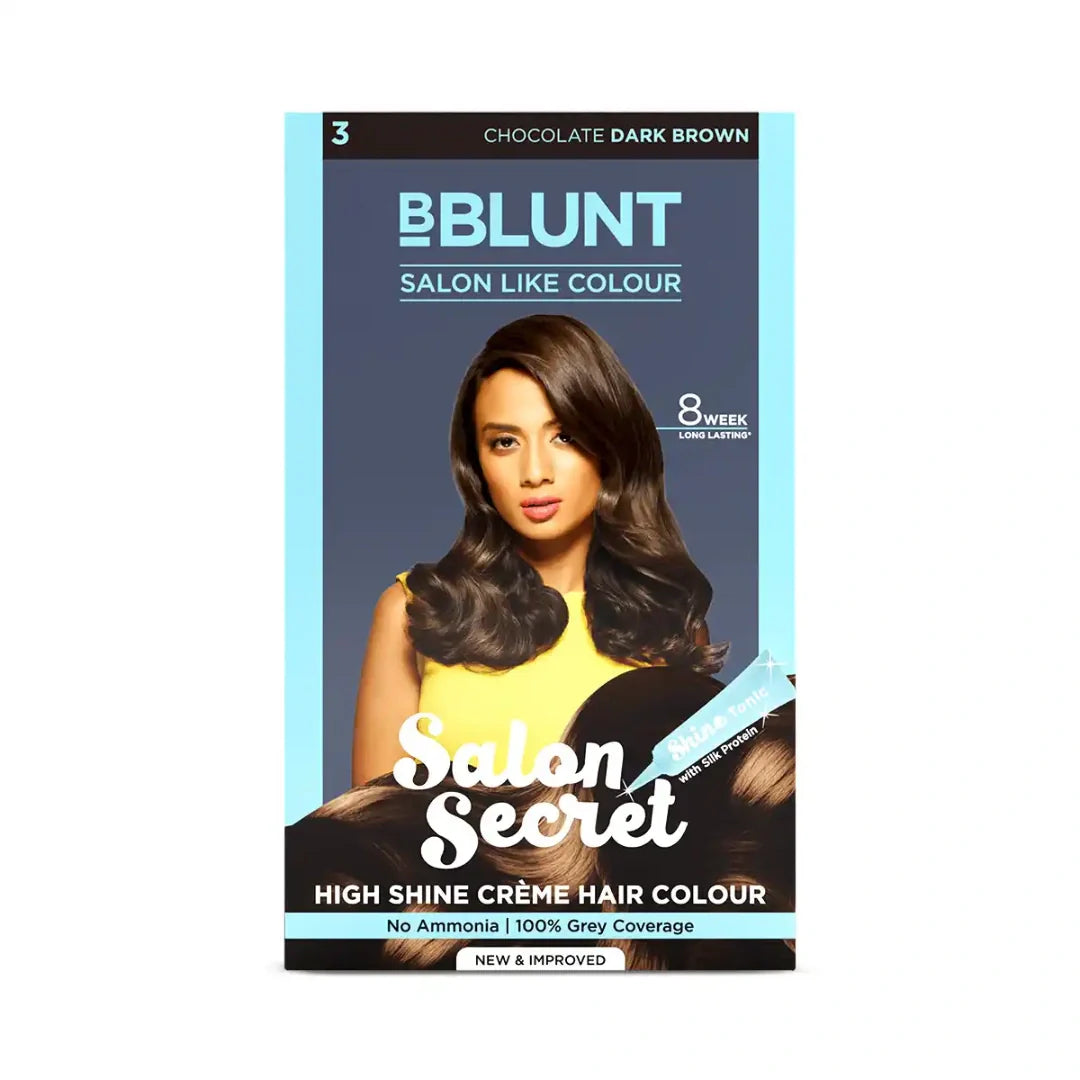 Bblunt Salon Secret High Shine Crème Hair Colour, 100g - Chocolate Dark Brown 3 With Shine Tonic, 8ml
