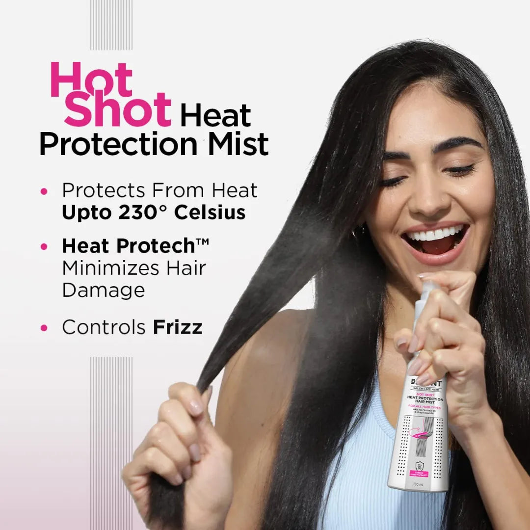 BBLUNT Hot Shot Heat Protection Hair Mist with Grape Seed Oil, No Parabens (150ml)