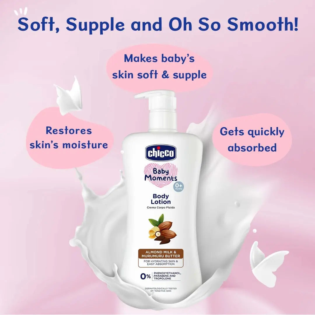 Chicco Baby Moments Body Lotion for Babies, 500ml|Almond Milk & Murumuru Butter -500ml , Chicco  Baby Cream 100g Free