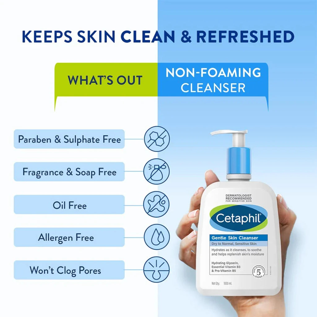 Cetaphil Gentle Skin Cleanser , Hydrating Face Wash for Dry to Normal Skin ,Soap Free & Non irritating 1000ml