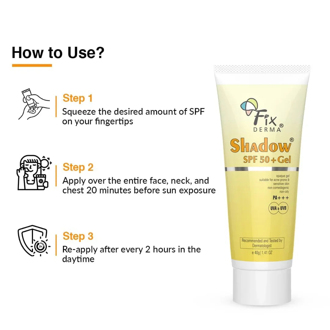 Fixderma Shadow Sunscreen SPF 50+ PA+++ Gel Broad Spectrum Sunscreen For UVA & UVB Protection | Sunscreen For Women & Men (40g)