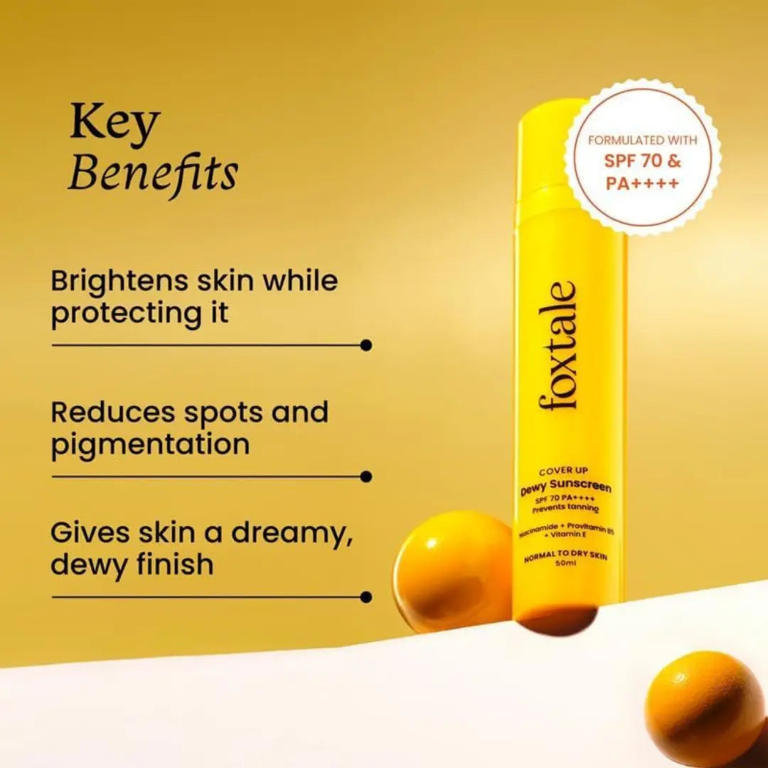 FoxTale Niacinamide Dewy Sunscreen For All Skin Type Spf 70 Pa++++ | No White Cast | Non Greasy | Anti-Tan Formula | For Spot Depigmentation | Men & Women | 50 Ml
