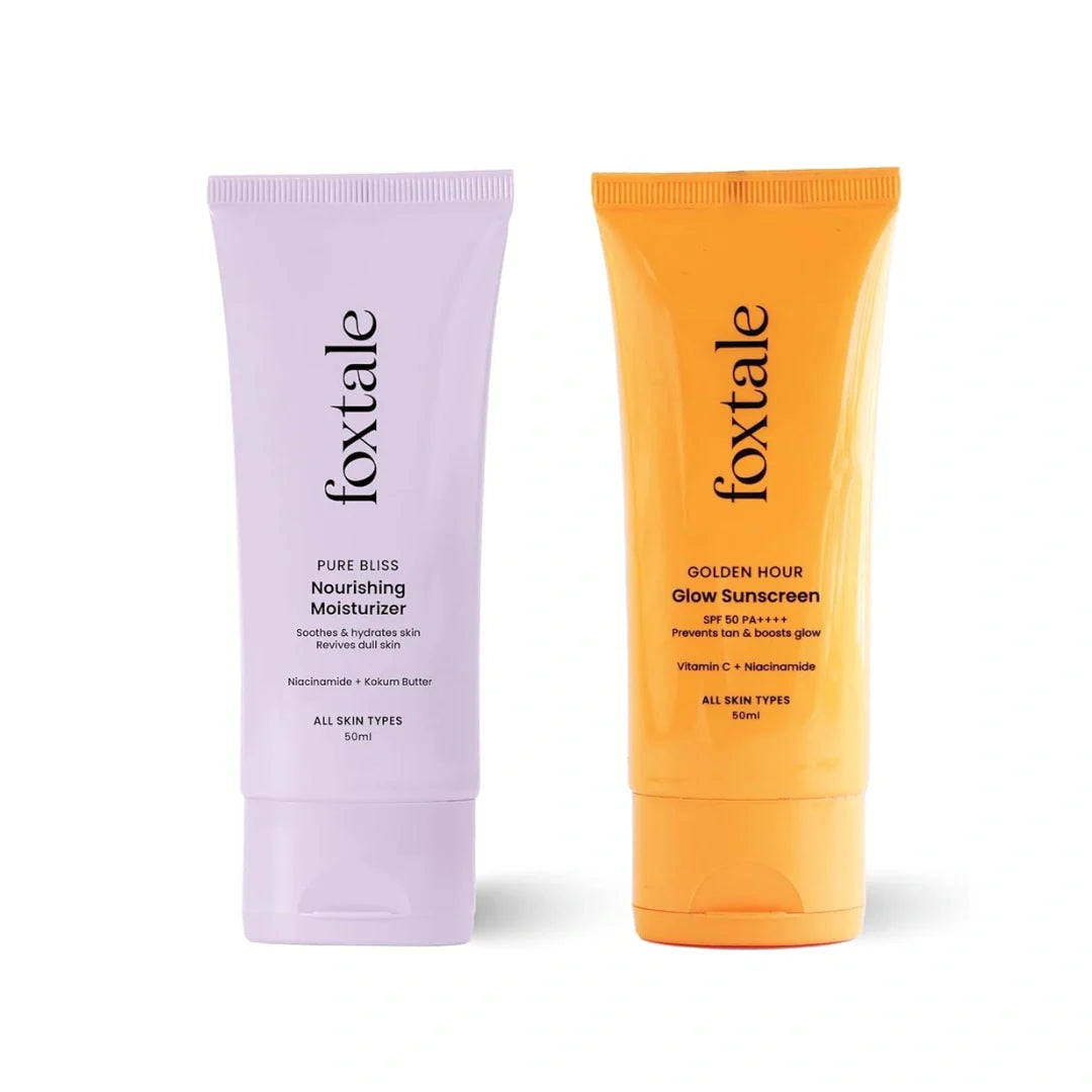Foxtale Healthy Glow Combo for Soft and Hydrated Skin and a Healthy Golden Glow with Nourishing Moisturizer - 50 ml and Glow Sunscreen - 50 ml, For All Skin Types, Men & Women