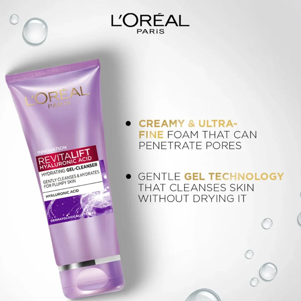 L'Oreal Paris Revitalift Gel Cleanser, Gentle Cleansing and Hydration, With Hyaluronic Acid (100ml)