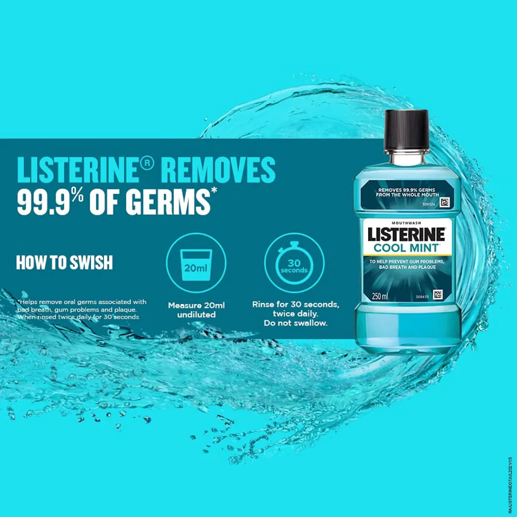 Listerine Cool Mint Mouthwash Liquid, Removes 99.9% Germs, 250ml Combo (Pack of 3)