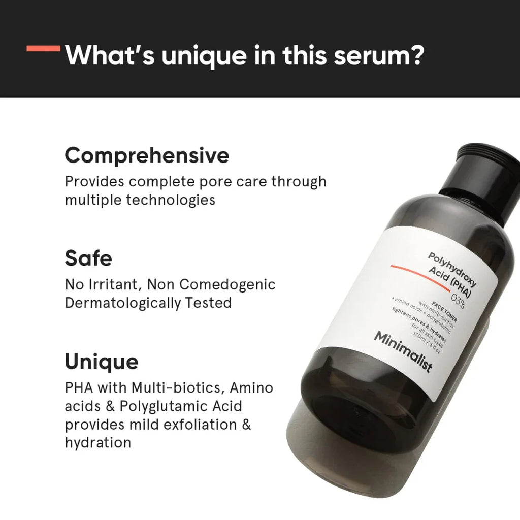 Minimalist 3% PHA Face Toner With Multi Biotics For Minimizing Pore Size & Hydrating Skin (150ml)