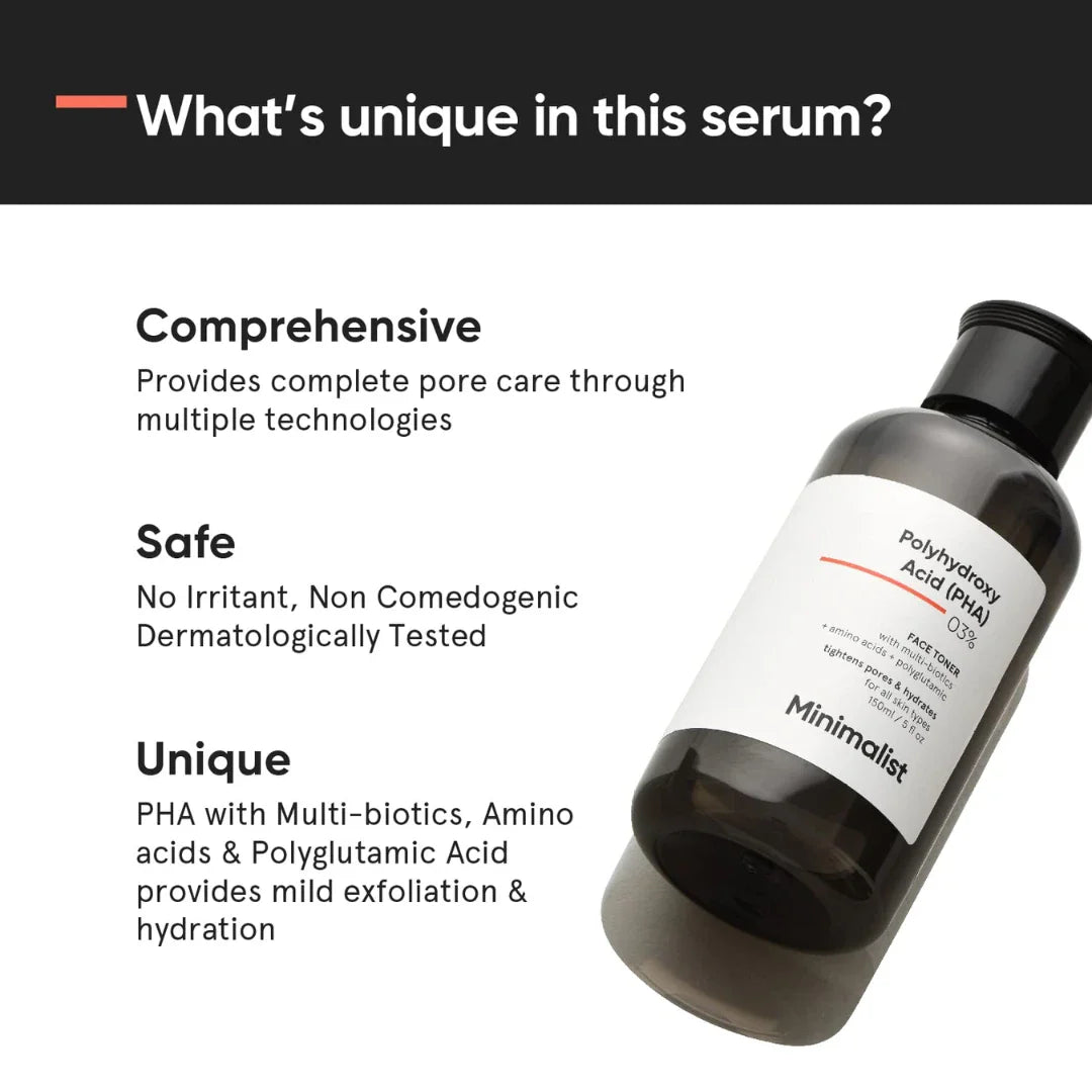 Minimalist 3% PHA Face Toner With Multi Biotics For Minimizing Pore Size & Hydrating Skin (150ml)