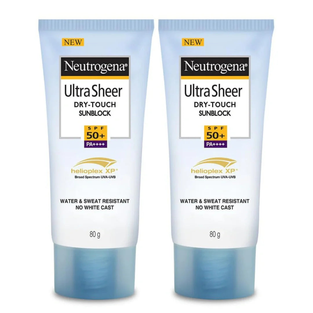 Neutrogena Ultra sheer Sunscreen, SPF 50+, Ultra light, for oily and dry skin, 80 ml Pack of 2