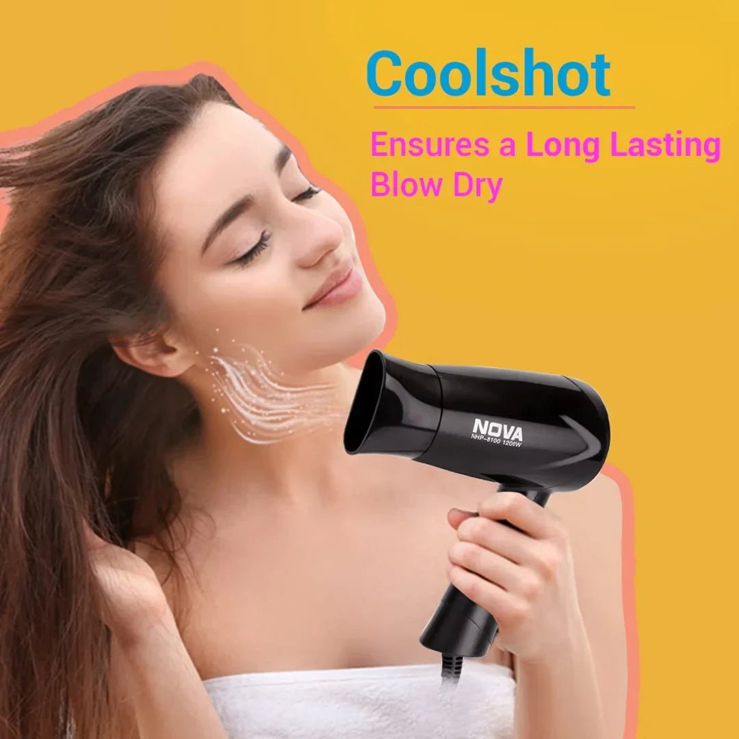 Nova NHP 8100 Silky Shine 1200 Watts Hot and Cold Foldable Hair Dryer- Black