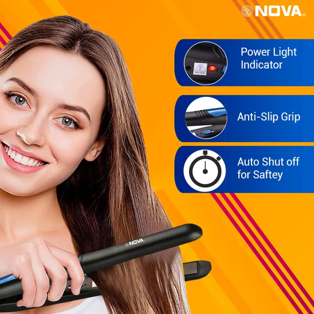 Nova NHS 841 Selfie Hair Straightener for Women (Blue)