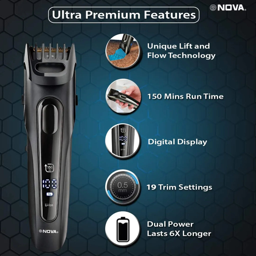 Nova NHT 1098 USB Titanium Coated: 150 Minutes Runtime Beard Trimmer for Men (Black)