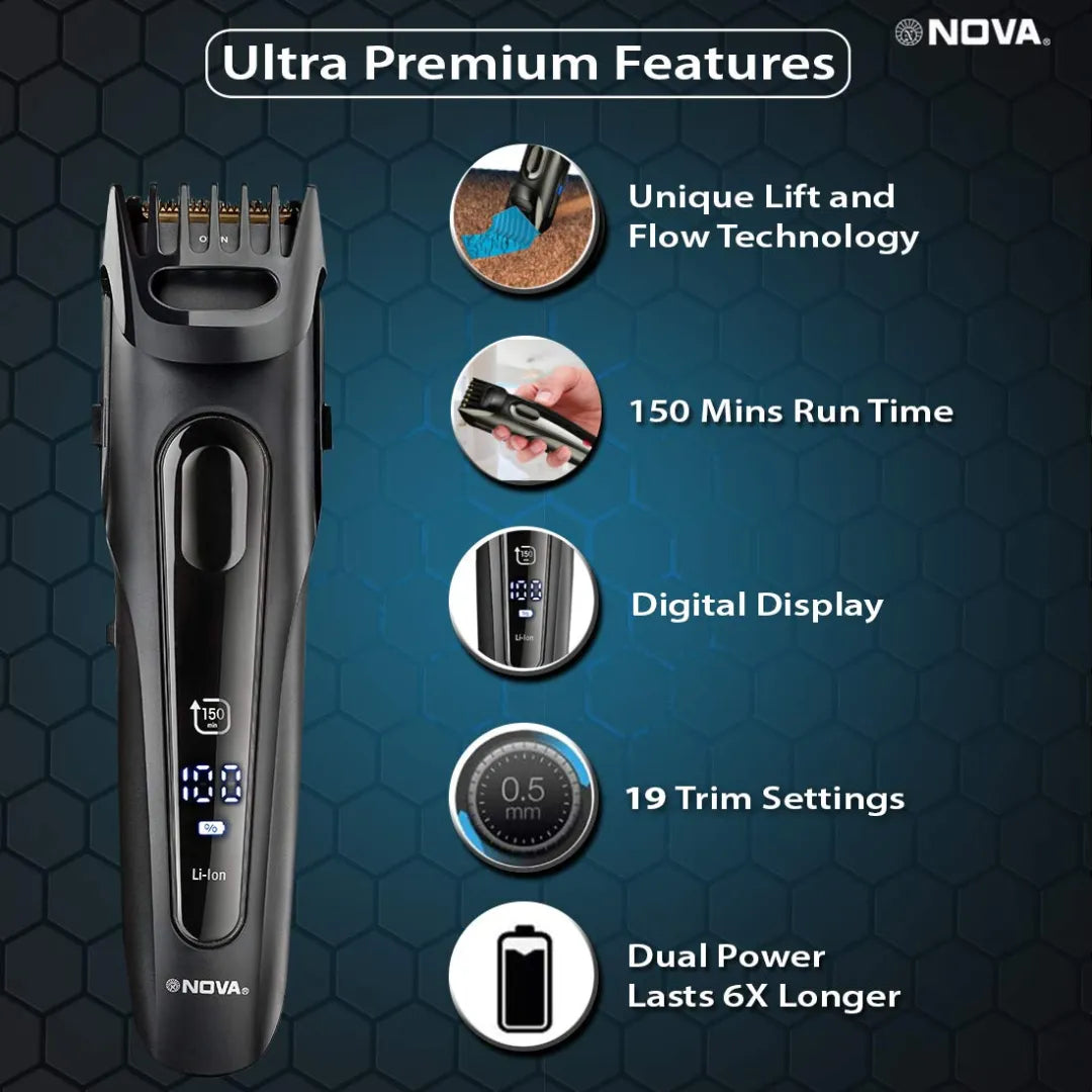 Nova NHT 1098 USB Titanium Coated: 150 Minutes Runtime Beard Trimmer for Men (Black)