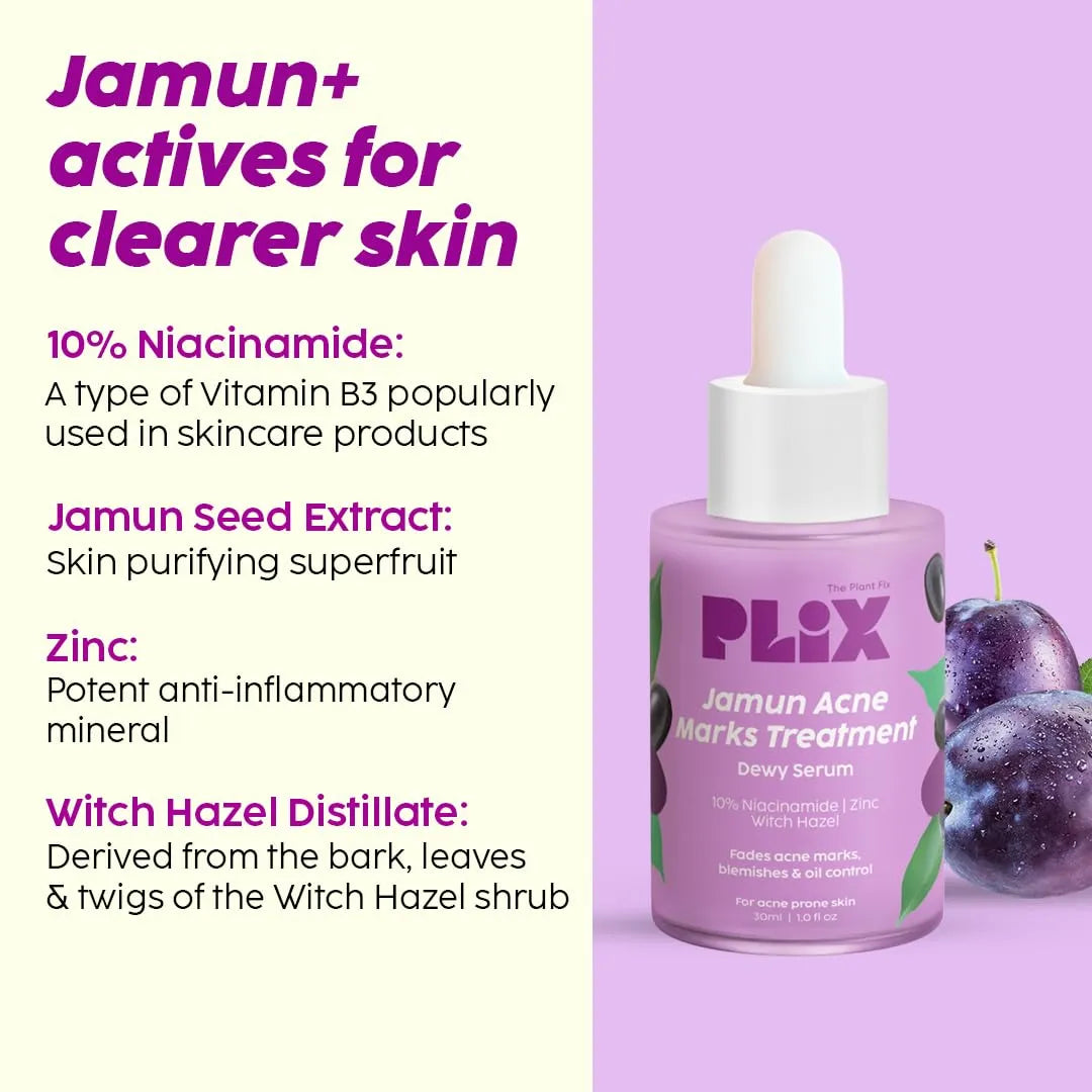 PLIX - THE PLANT FIX Jamun Face Wash and Acne Marks Serum Combo(100ml + 30ml) For Acne spots & Oil Control, For Breakouts | Oily & Acne Prone Skin | Women & Men
