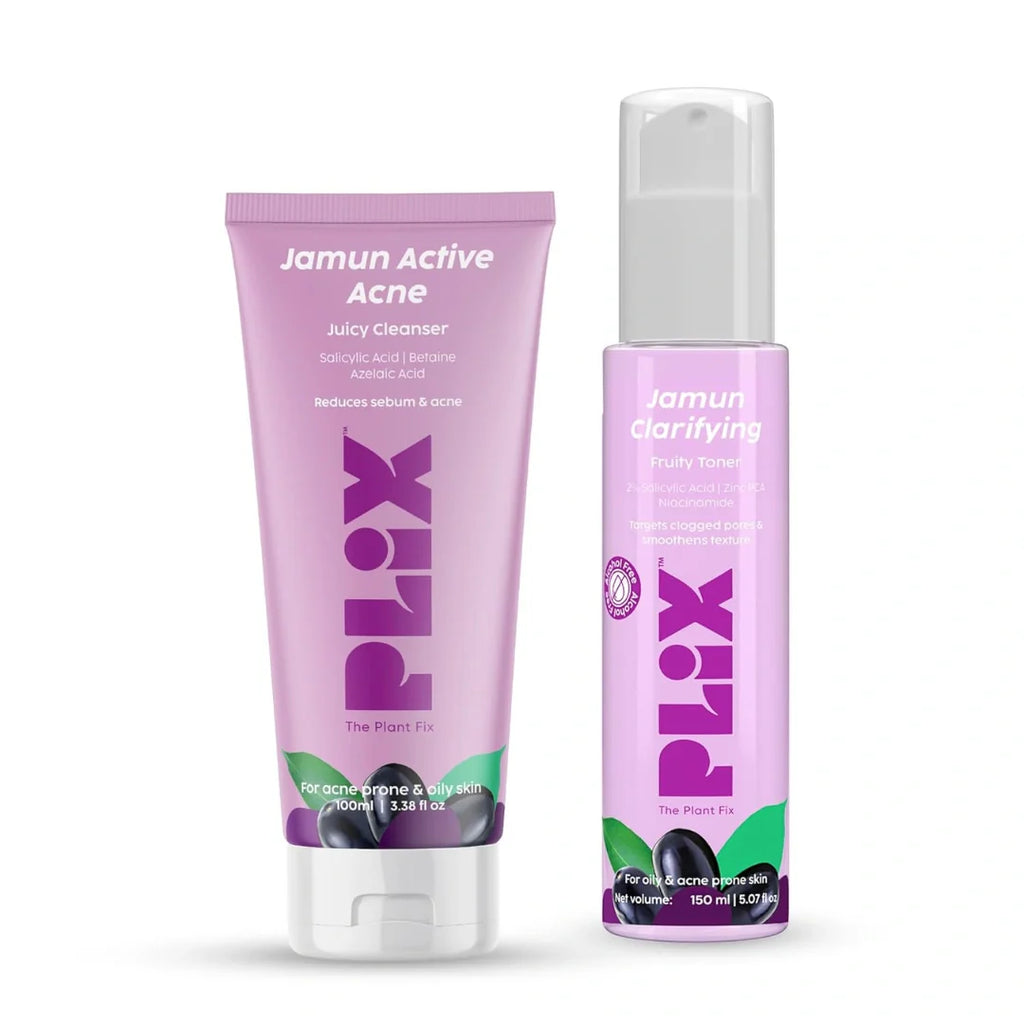 PLIX - THE PLANT FIX Jamun Active Acne Regime with Toner & 0.5% w/w Salicylic Acid Cleanser to Unclog Pores & Reduce Acne