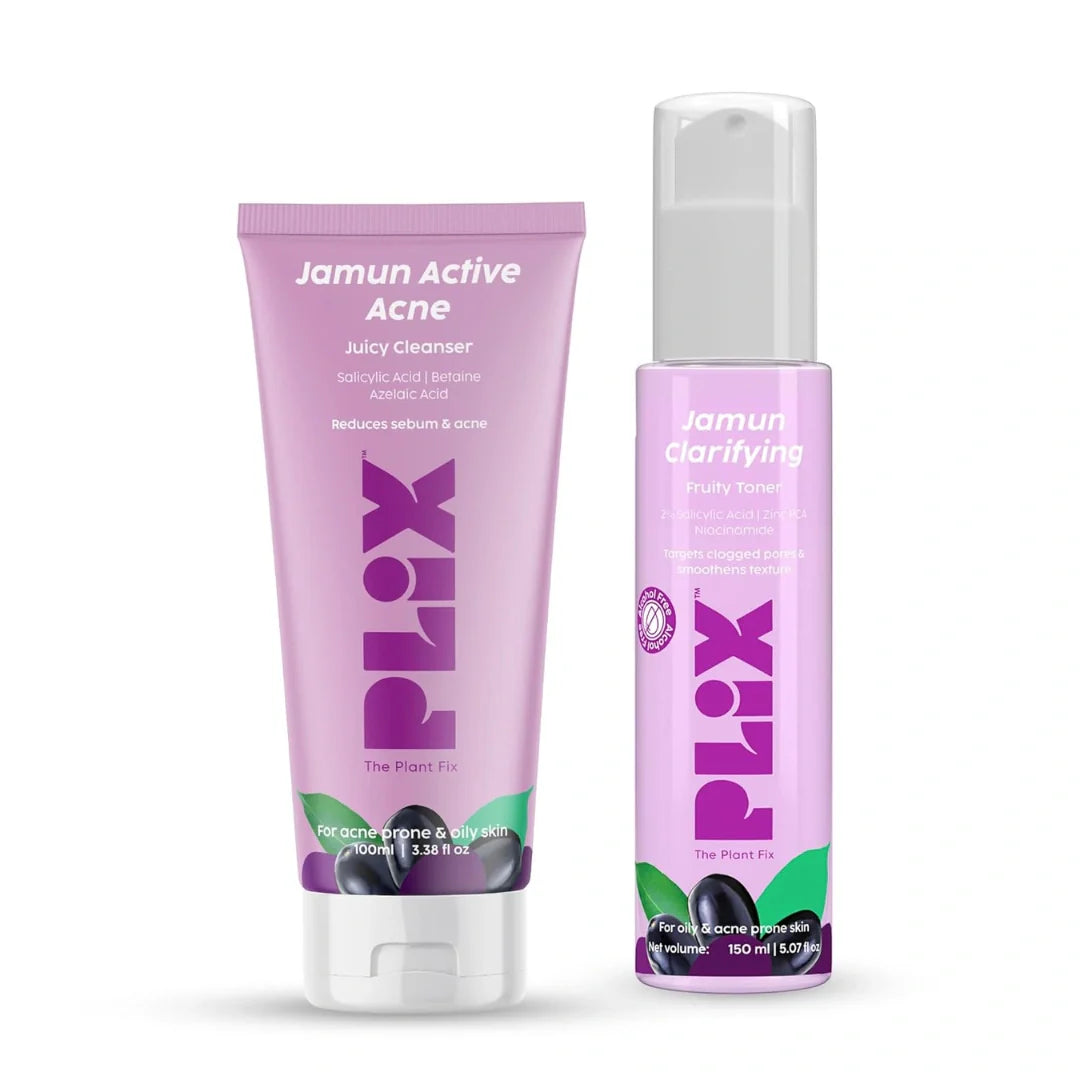 PLIX - THE PLANT FIX Jamun Active Acne Regime with Toner & 0.5% w/w Salicylic Acid Cleanser to Unclog Pores & Reduce Acne