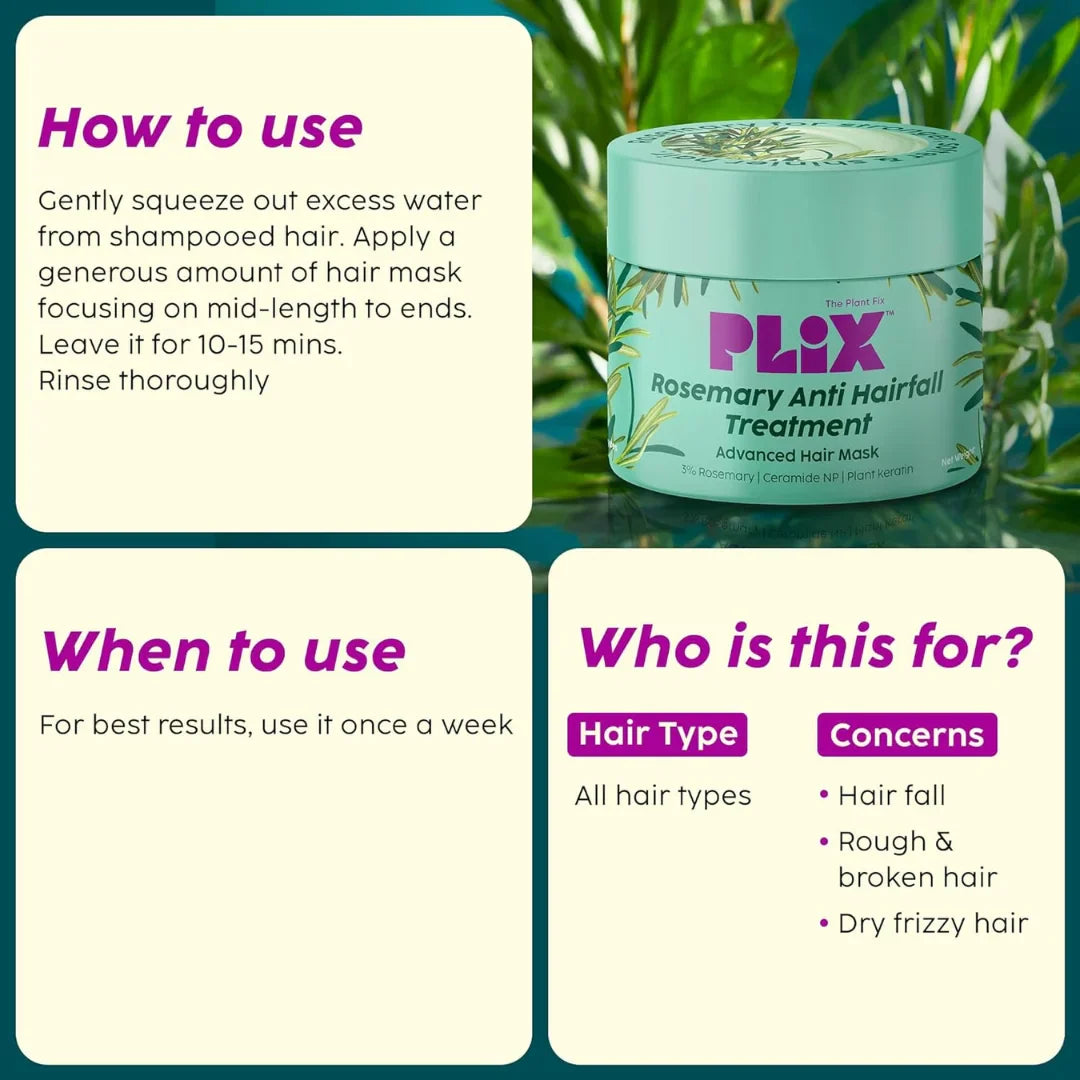 PLIX - THE PLANT FIX  Rosemary Infused Advanced Shampoo-200ml & Hair Mask-200g  Repairs Damaged Hair