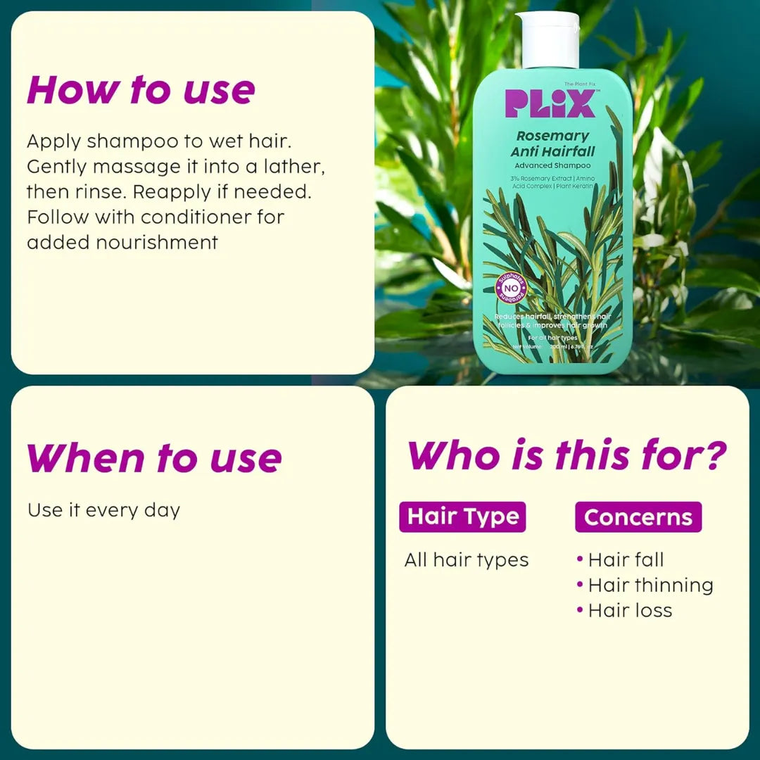 PLIX - THE PLANT FIX  Rosemary Infused Advanced Shampoo-200ml & Hair Mask-200g  Repairs Damaged Hair