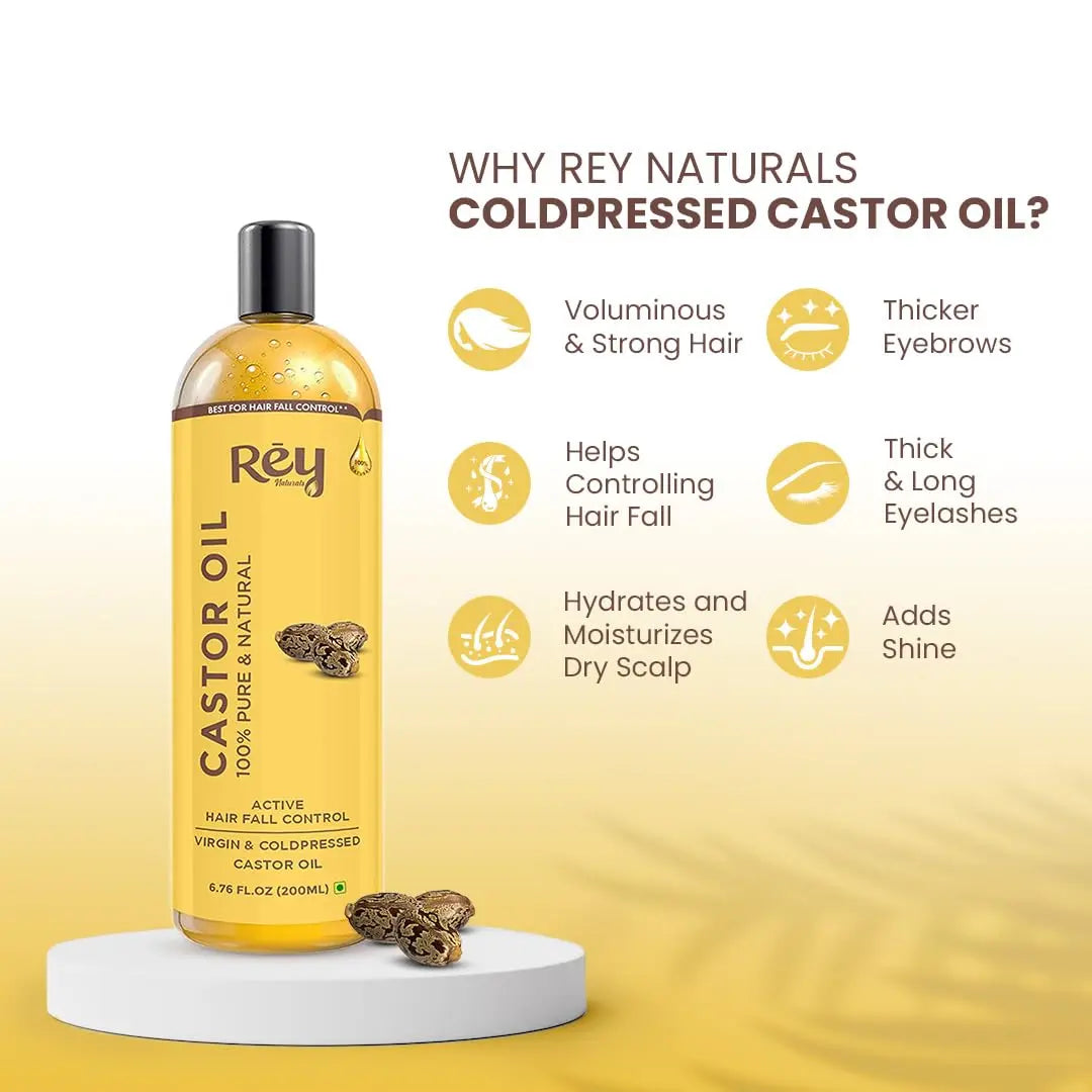 Rey Naturals Cold Pressed Extra Virgin Castor Oil For Hair Growth - 200ml