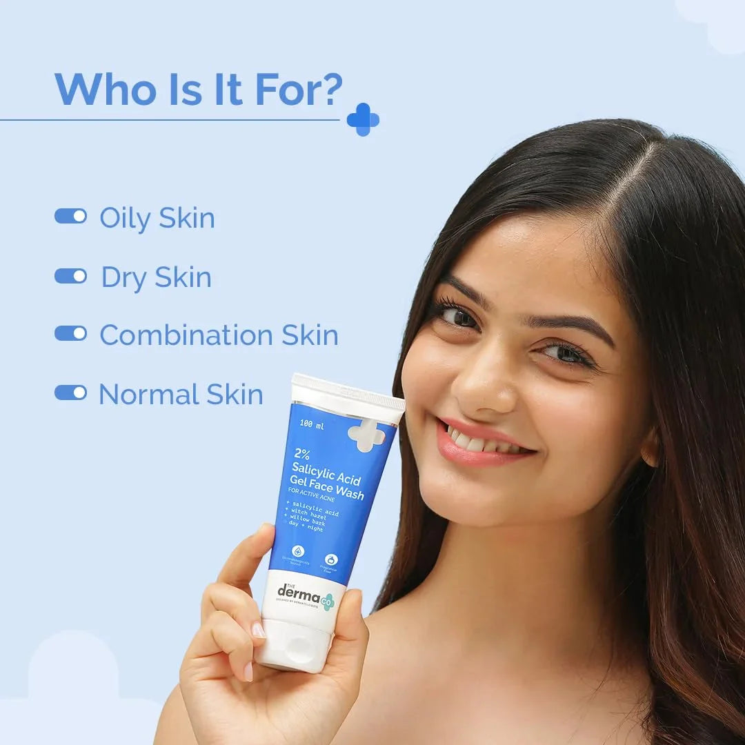 The Derma Co. 2% Salicylic Acid Gel Face Wash | For Oily Skin | With Salicylic Acid & Witch Hazel | Treats Active Acne (100ml)