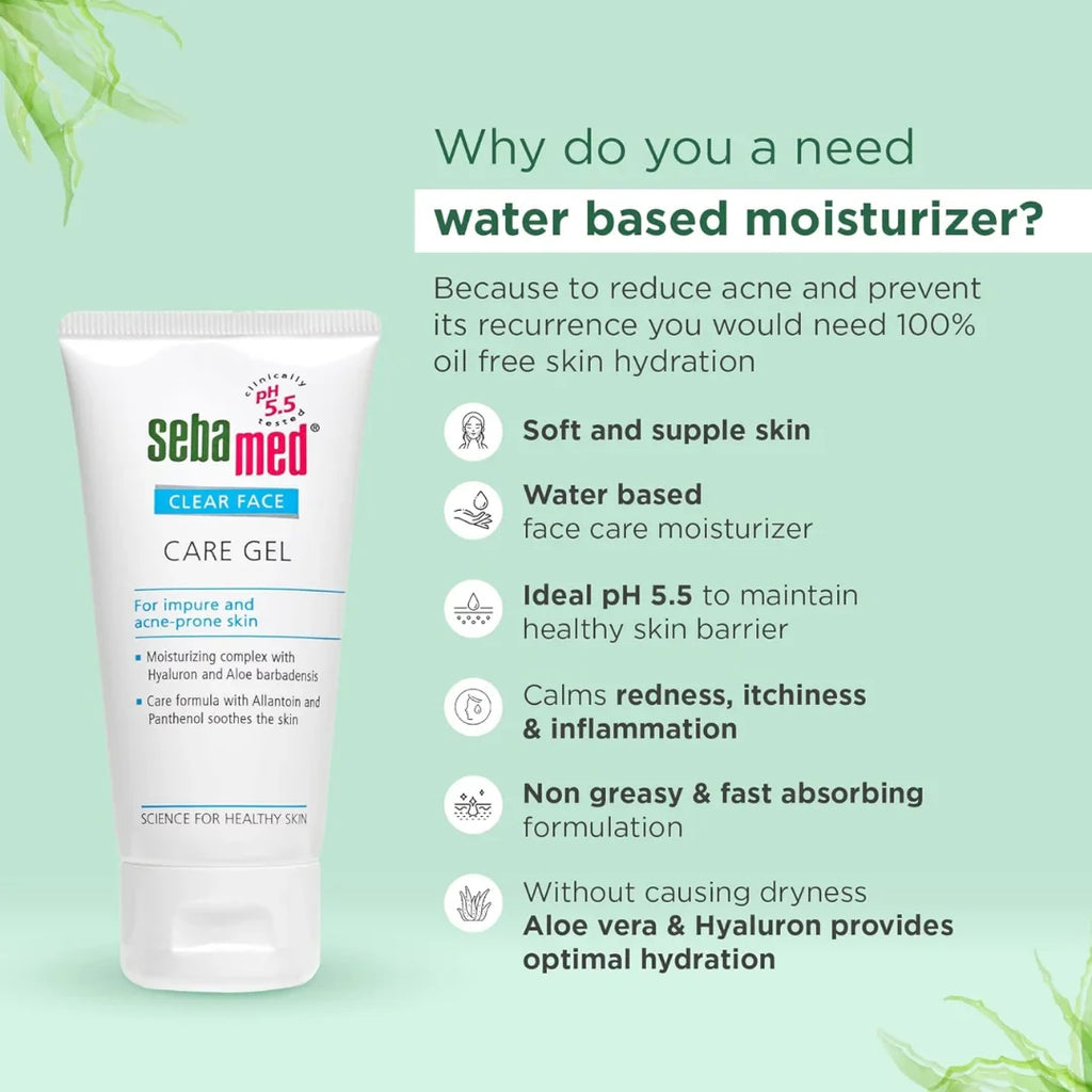Sebamed Clear Face Care Gel | pH 5.5 |Non-sticky Moisturizer with Hyaluronic acid, Aloe Vera | Dermatologically & clinically tested | 50ml