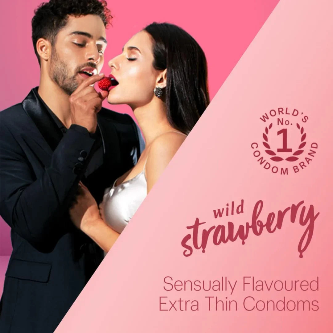 Durex Extra Thin Wild Strawberry Flavoured Condoms For Men - 10N